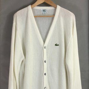 Izod Lacoste Vintage Cardigan Sweater L White